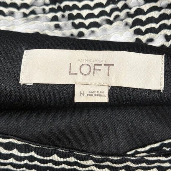 Ann Taylor Loft Womens Black Ivory Print Sheath Pleated Neck Knit Dress sz M - Picture 16 of 16